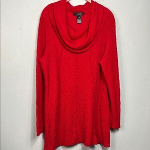 Ali Miles Red Gauze Crinkle Cowl Neck Long Sleeve Raw Hem Tunic Top Large